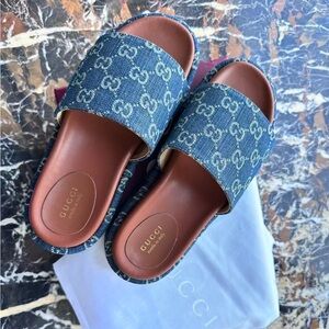 Gucci Blue Denim GG Sandals